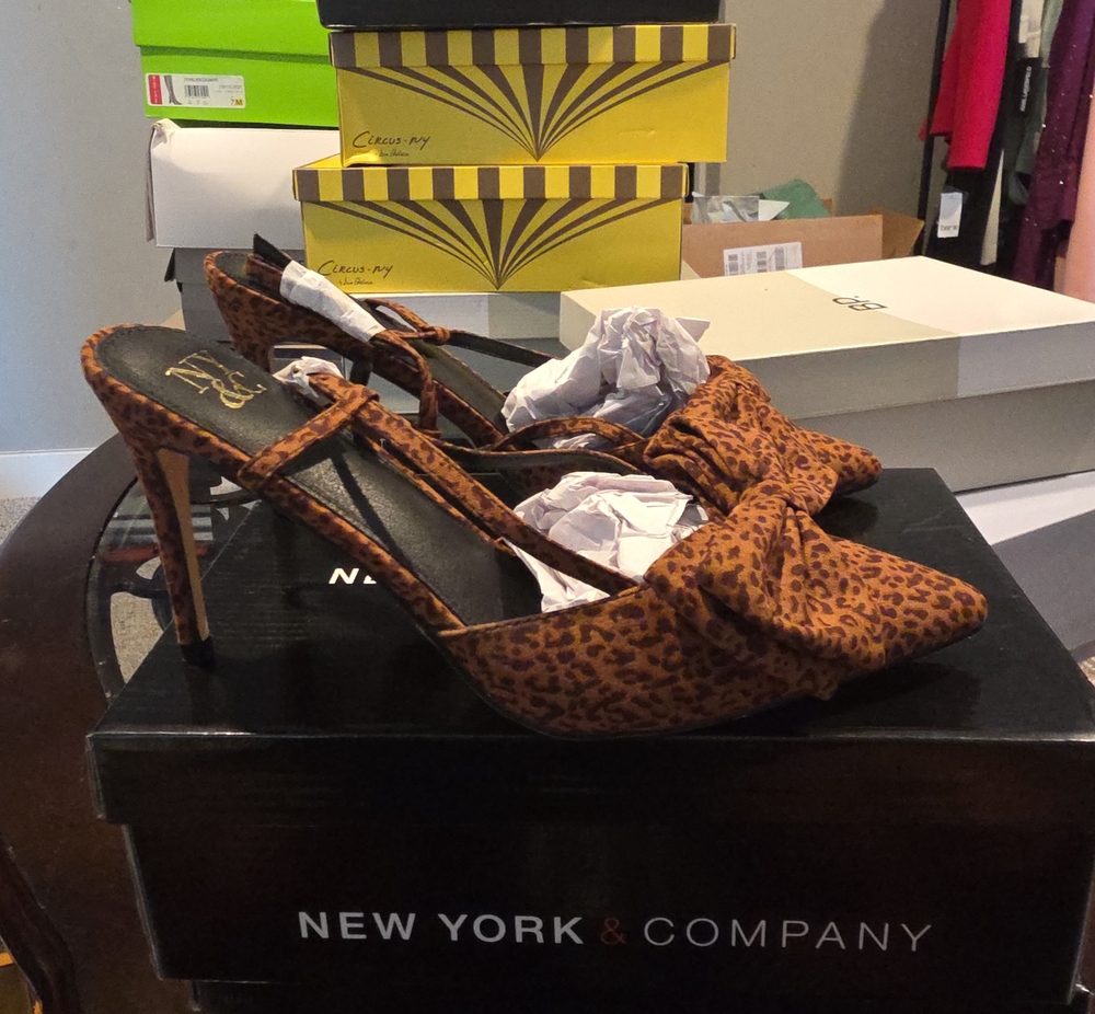New York & Company Leopard-Print Knot Slingback Pumps in Brown